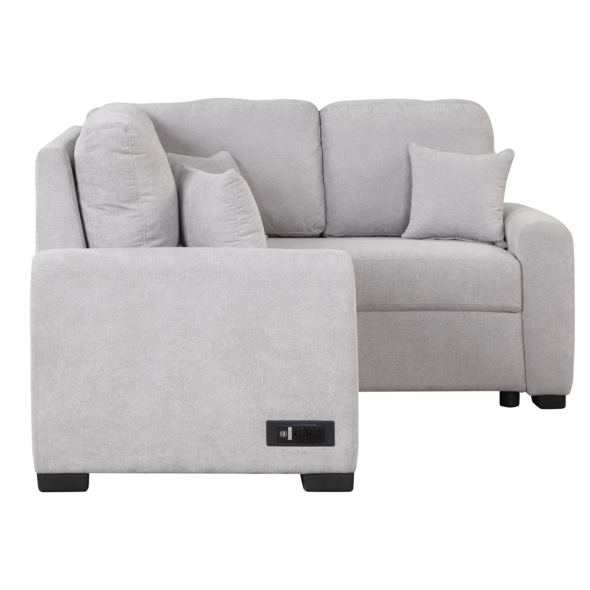 87.4"Sectional Sleeper Sofa with USB Charging Port and Plug Outlet Pull-Out Sofa Bed with 3 Pillows Grey