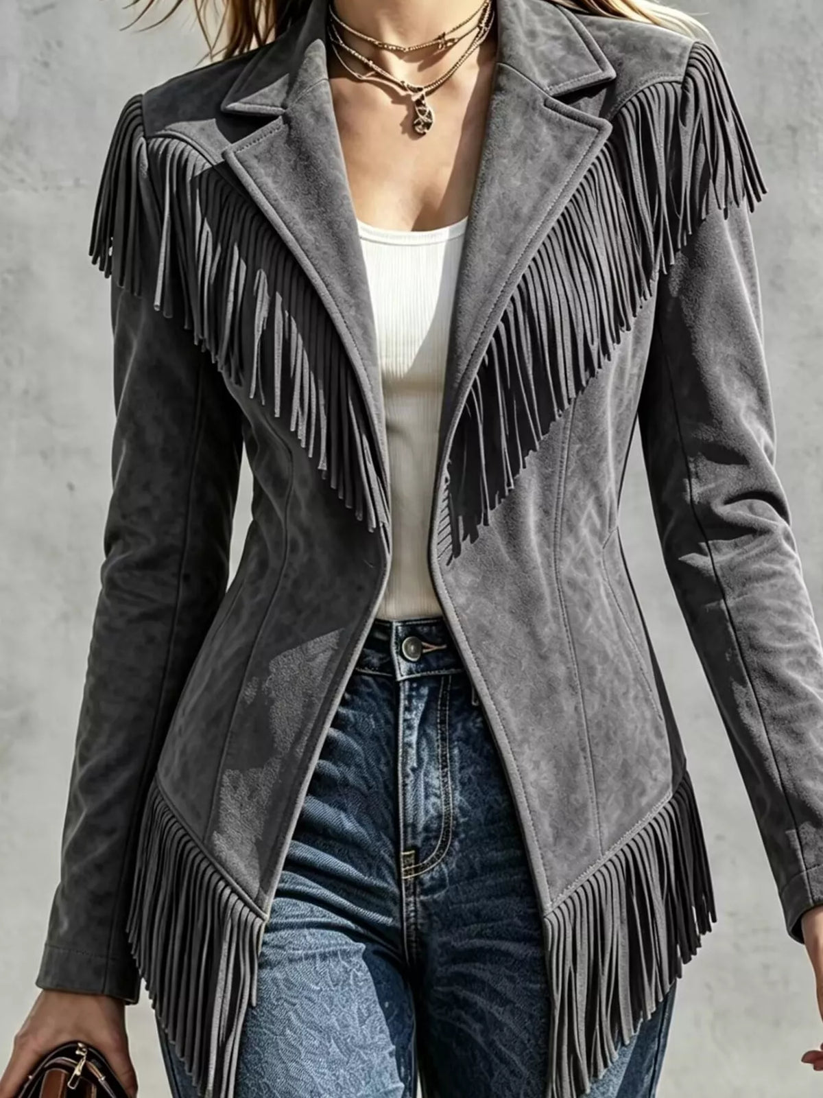 Western fringe jacket – gray