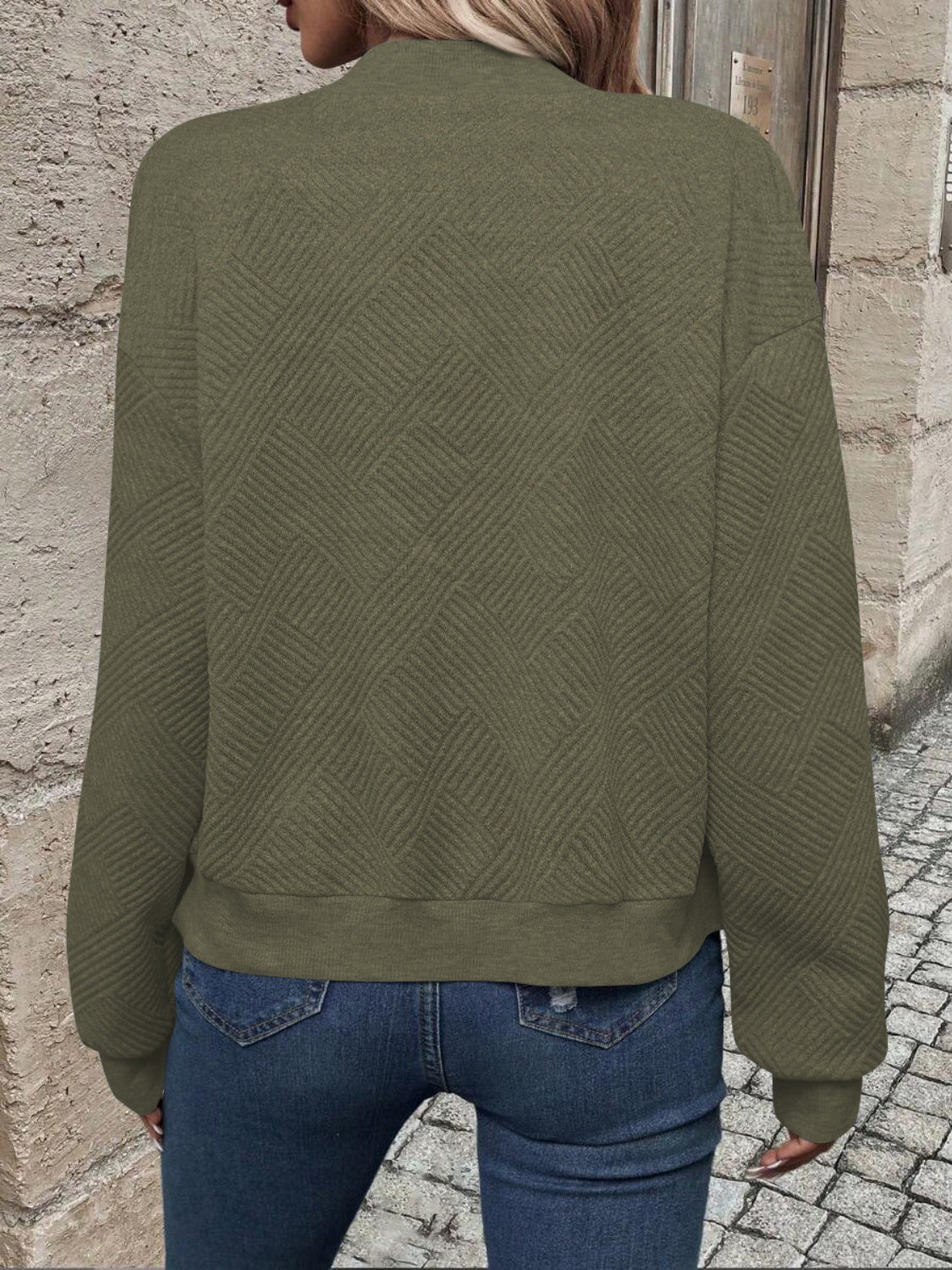 Textured zip up long sleeve jacket