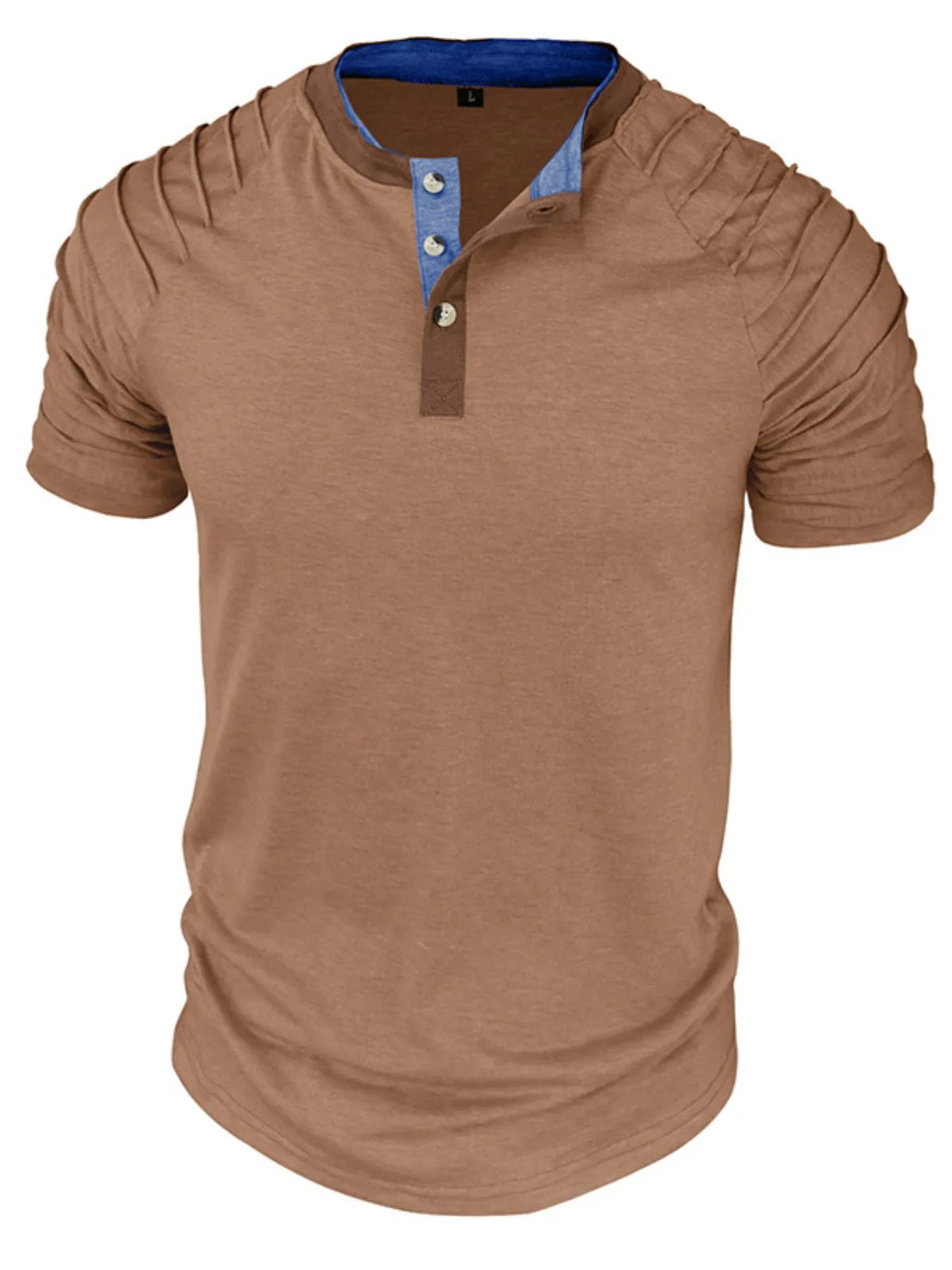 Casual henley short sleeve top with contrast collar, Taupe