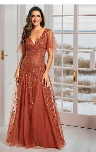 Flutter-sleeve sequin gown