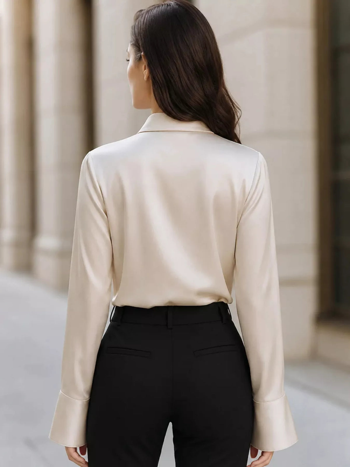Asymmetric-collar satin blouse