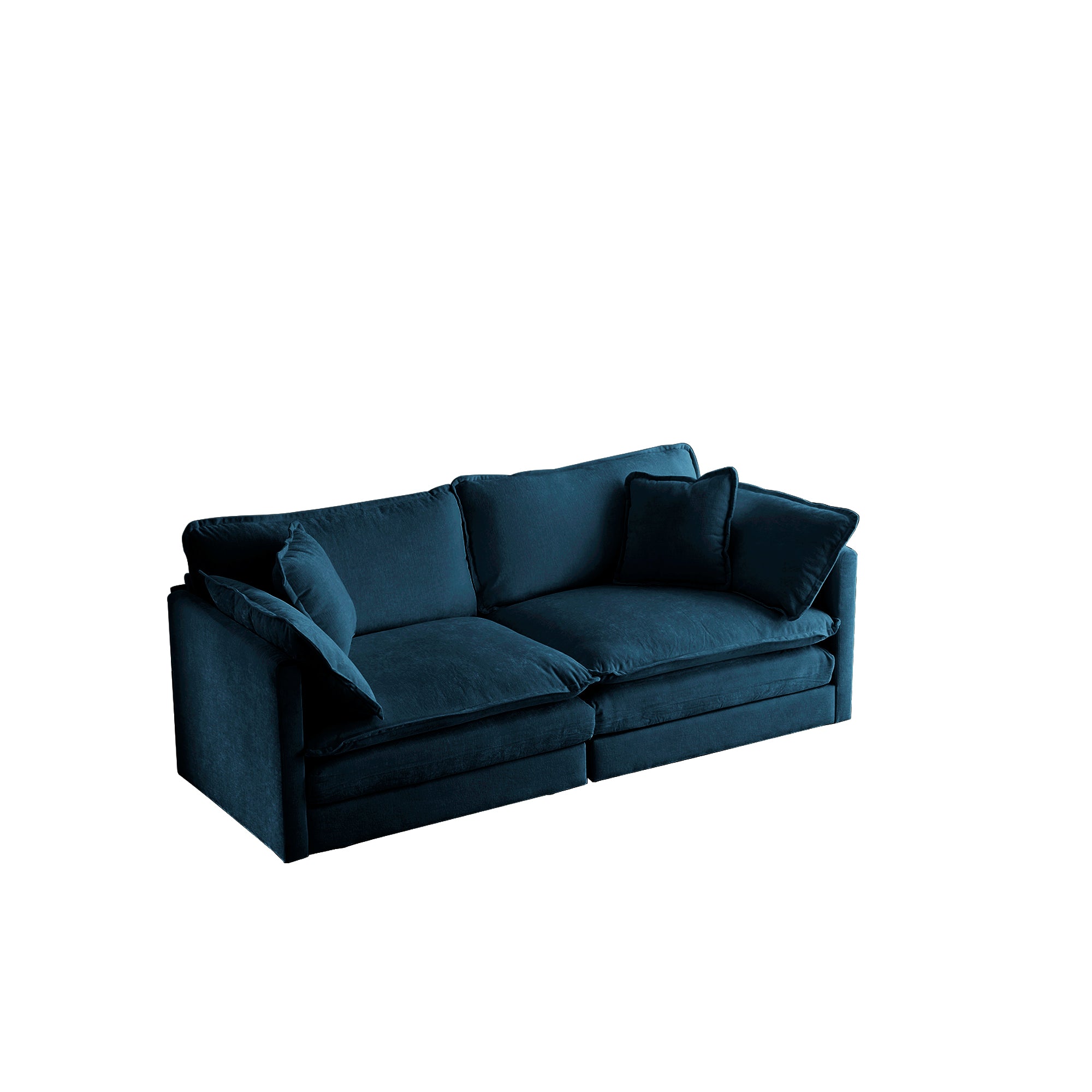 Modern Fabric Loveseat Sofa Couch for Living Room, Upholstered Large Size Deep Seat 2-Seat Sofa with 4 Pillows ,Blue Chenille