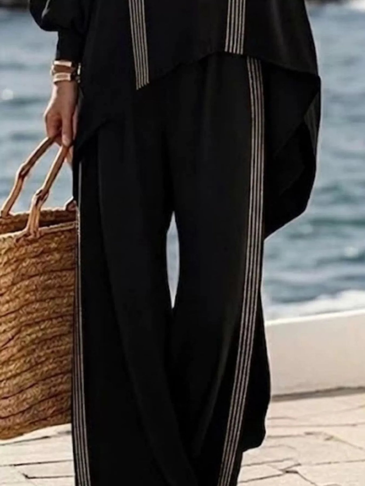 Striped round neck top and pants set