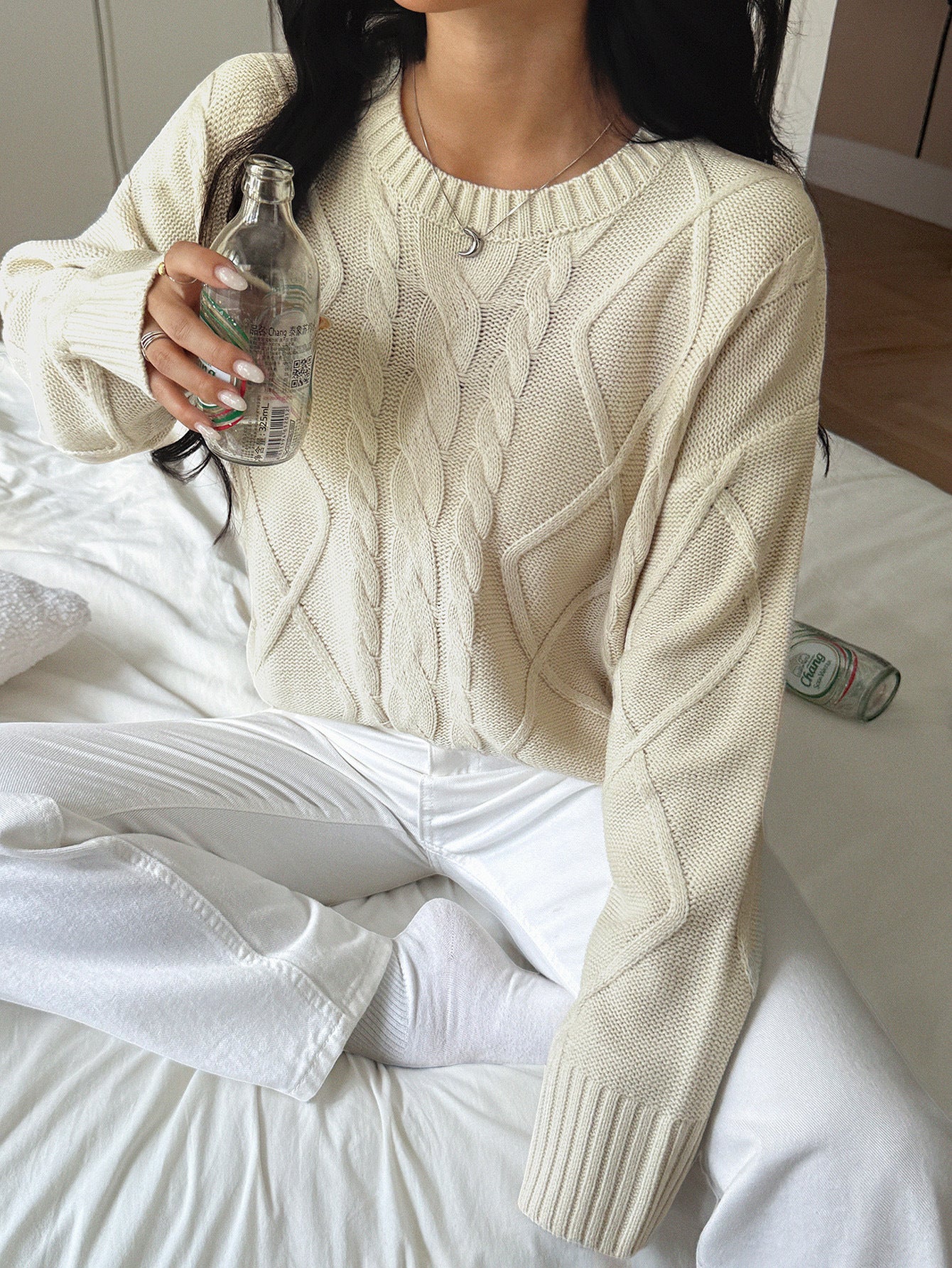 Y2K Hot Girl Solid Color Sweater Long Sleeve Woolen Fabric