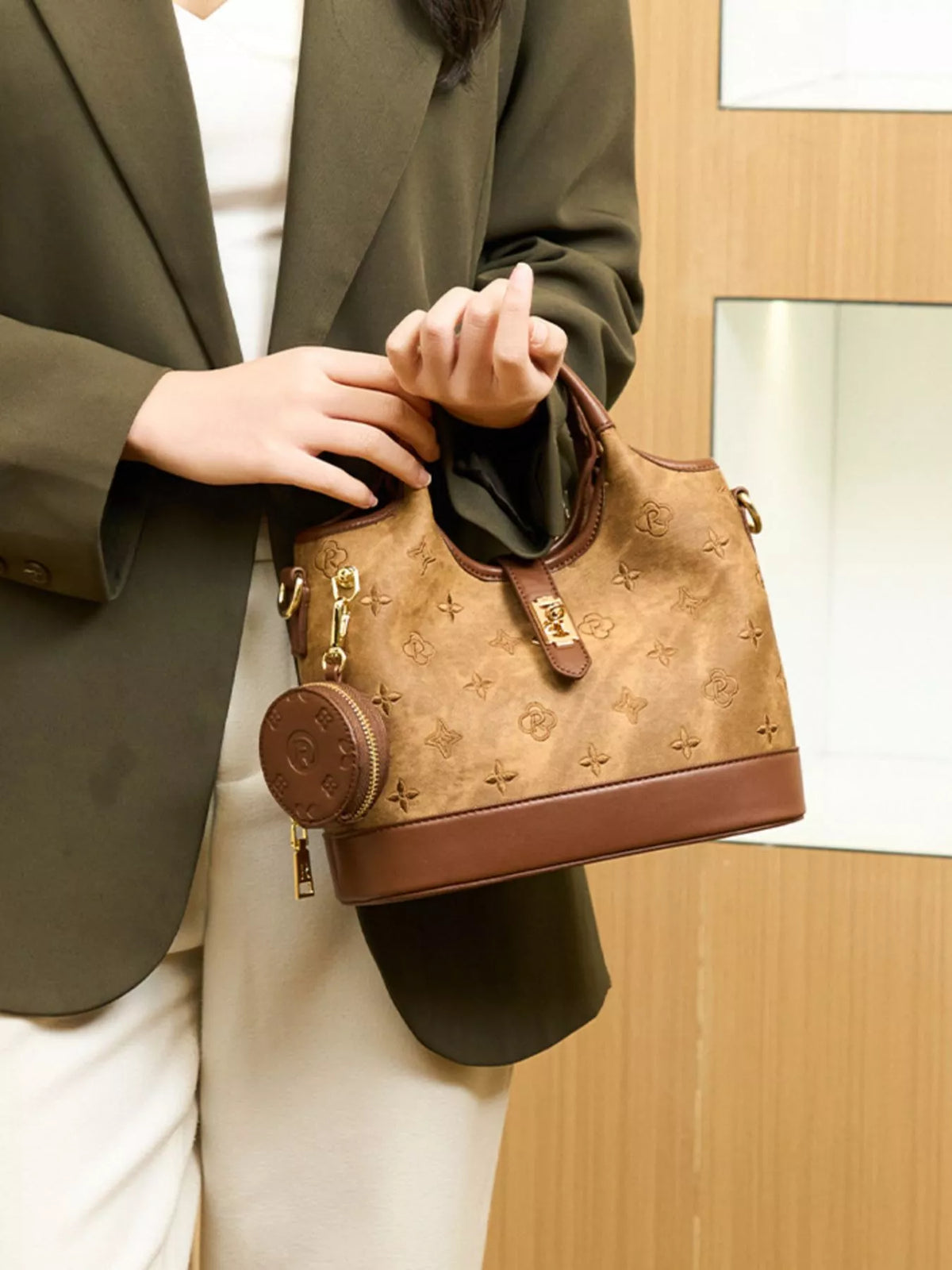 Embossed crossbody with coin pouch