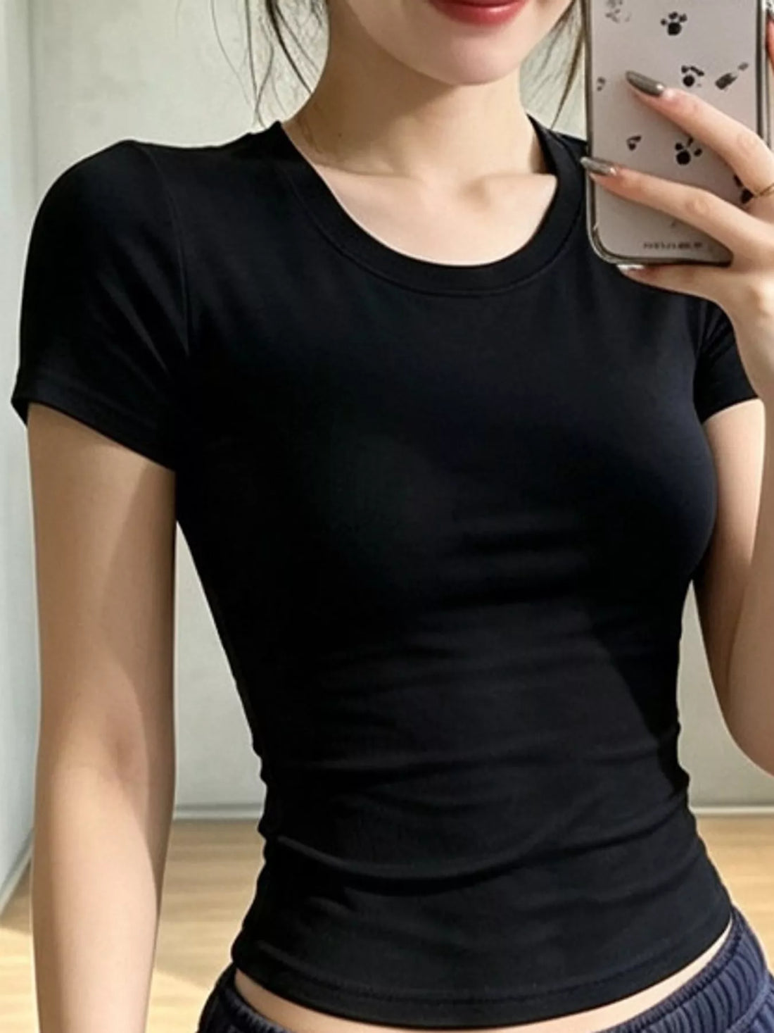 Slim-fit crew neck basic T-shirt, Black