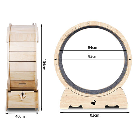 Cat Exercise Wheel for Indoor Cats, Cat Running Wheel with Carpeted Runway 37" Natural Wood Color