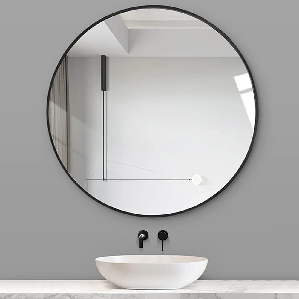 Black 30 Inch Metal Round Bathroom Mirror