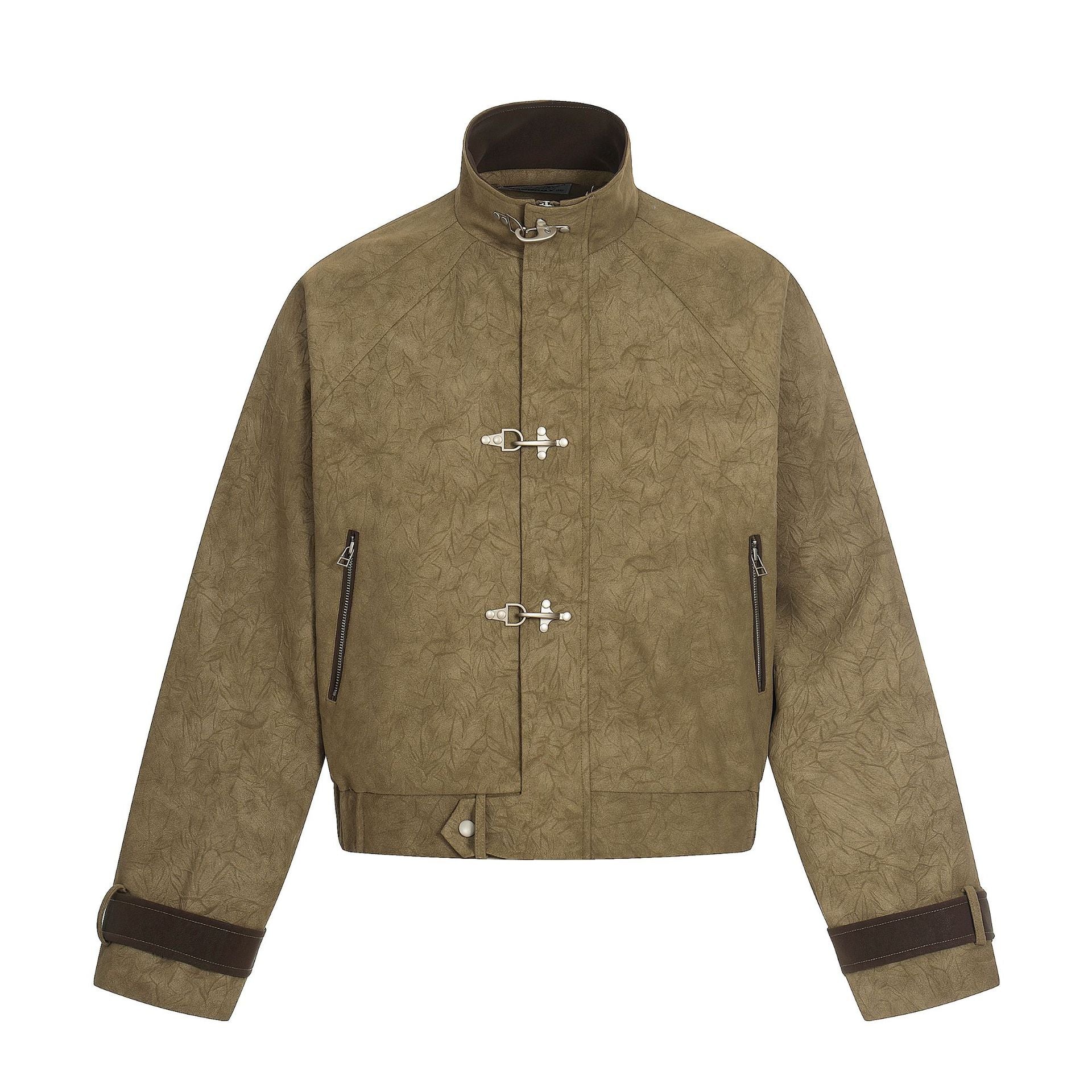 Casual Short Jacket with Snap Button Stand Collar and Unique Design