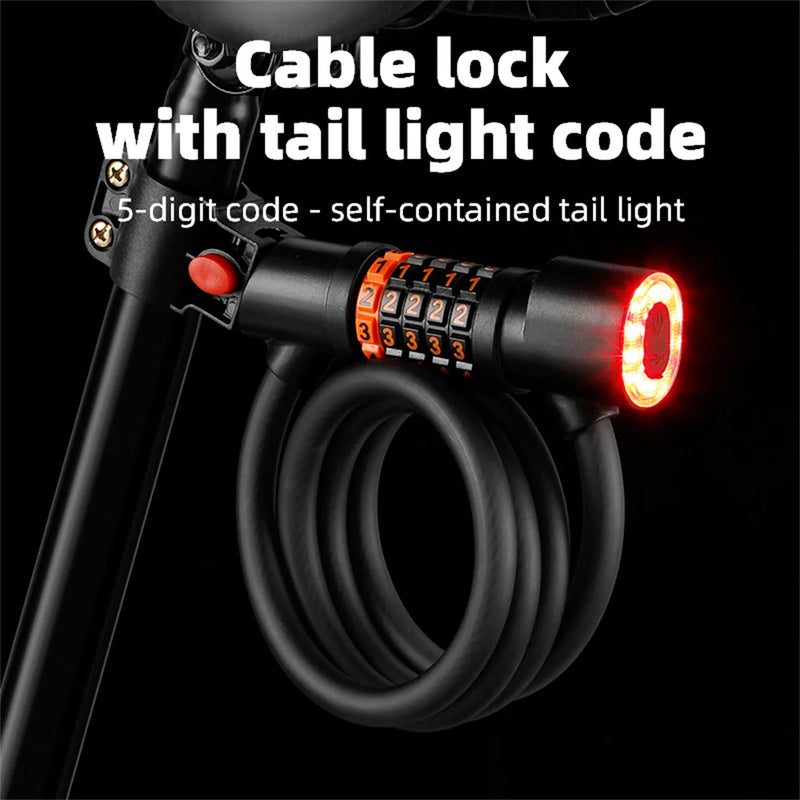 1.2M/1.8M Bike Lock Anti-theft 5 Digit Combination Password Security Lock With LED Light MTB Road Bike Steel Cable Bicycle Lock