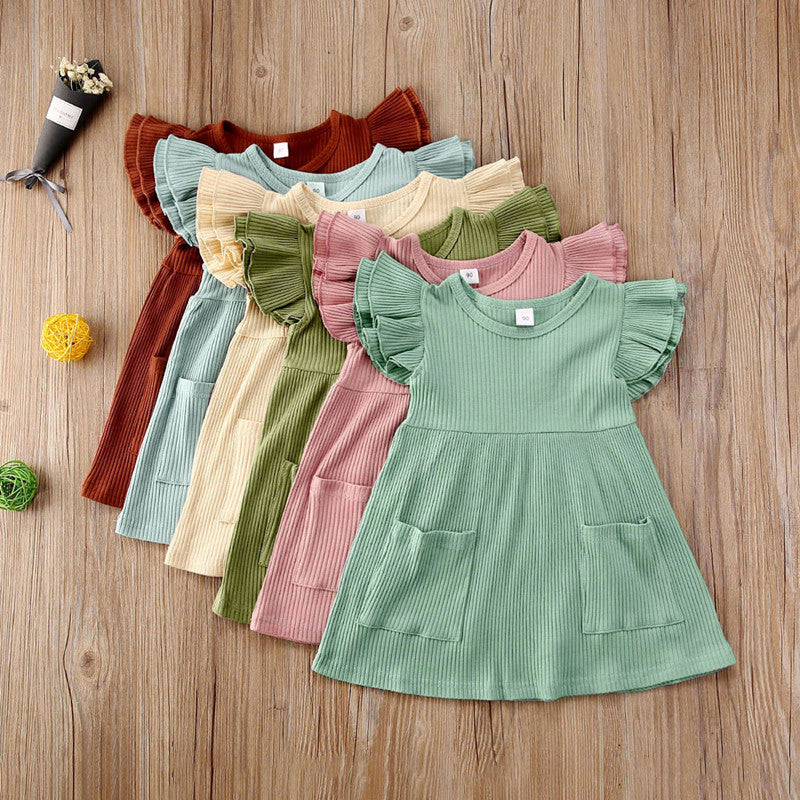 Girls' flutter-sleeve dress