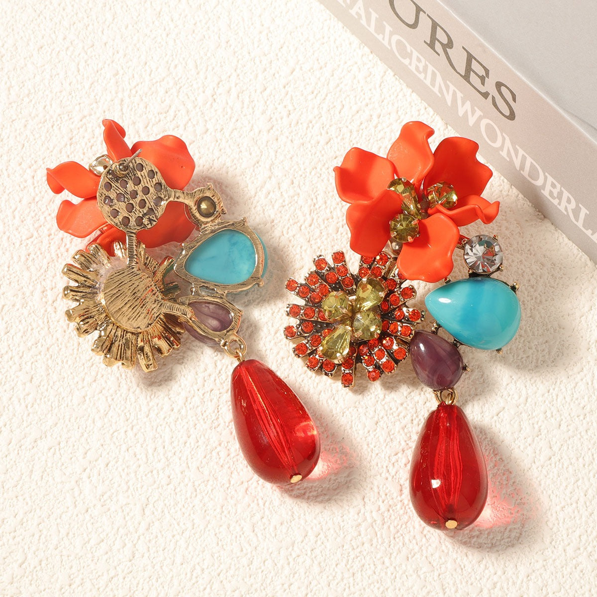 Exaggerated and versatile resin flower water droplet long earrings with exaggerated personality