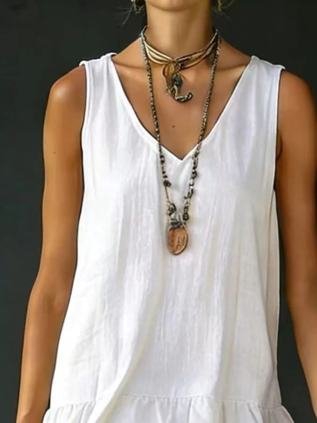 Ruffle-hem sleeveless dress