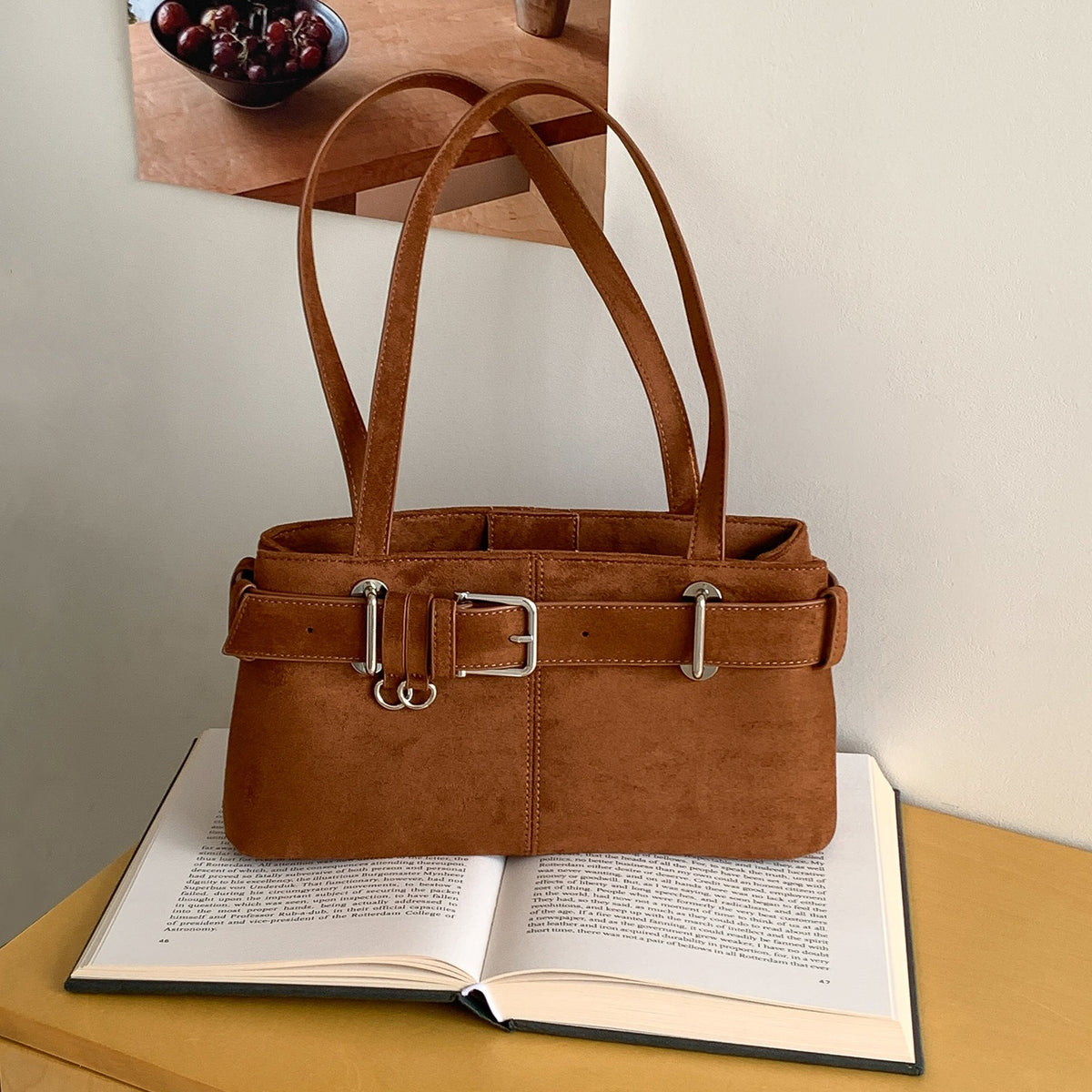 Belted baguette shoulder bag