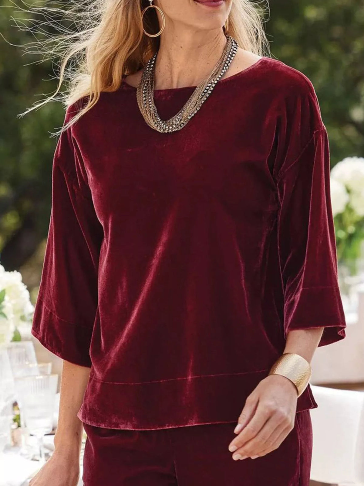 Velvet boat-neck top