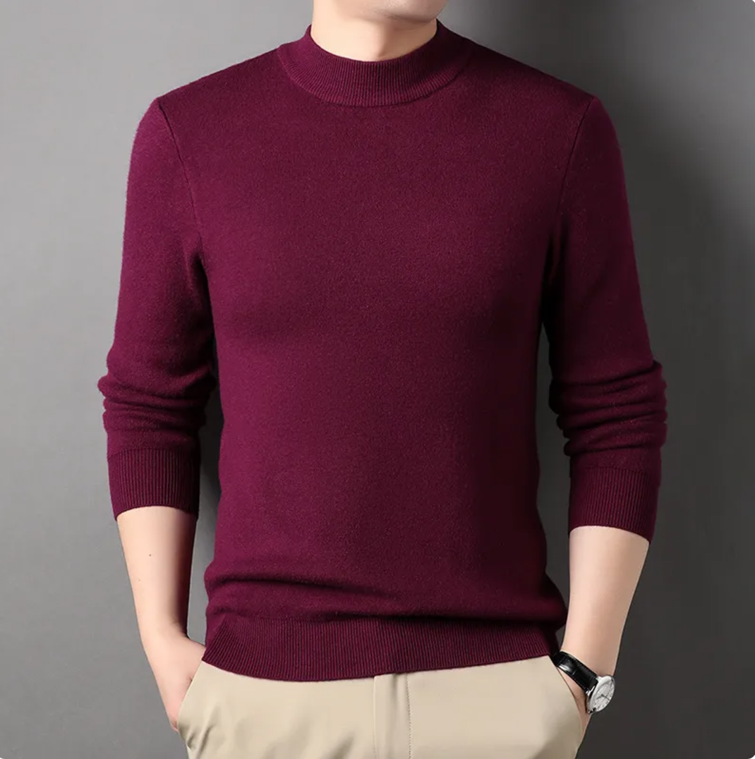 Fine knit mock neck sweater, Burgundy, front