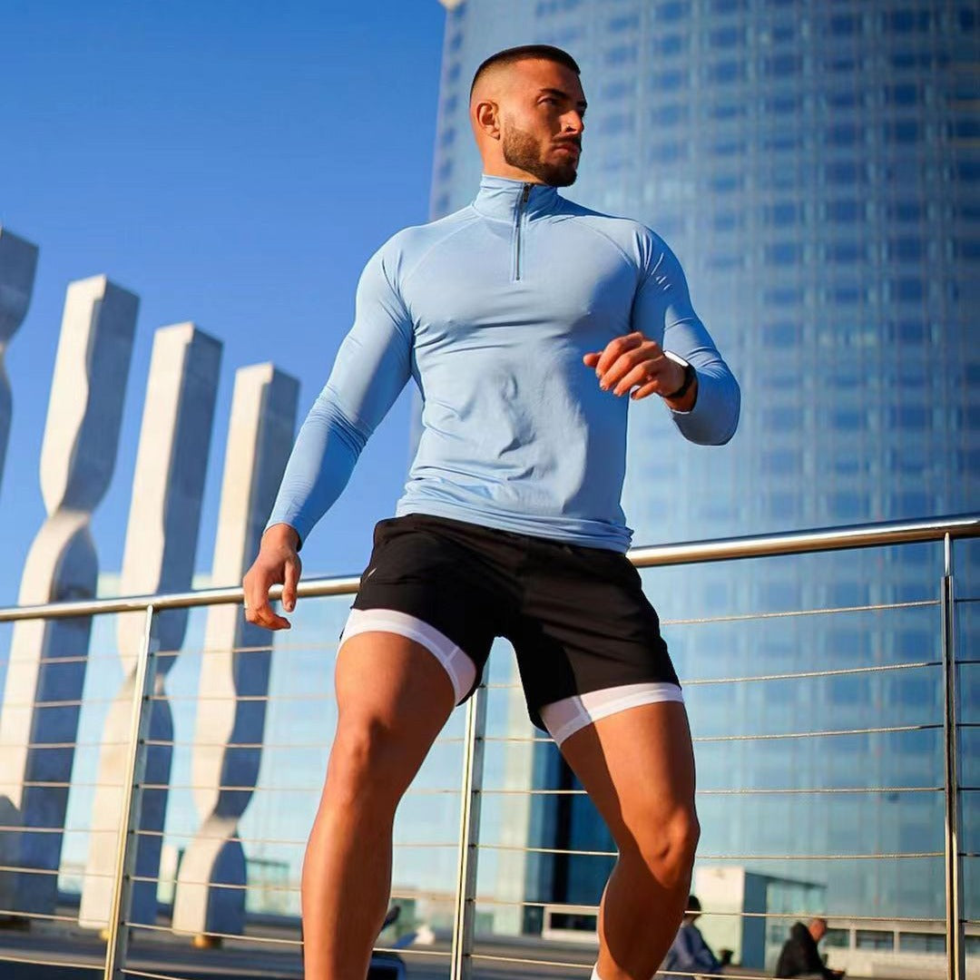 Half zip training top, Light Blue, front