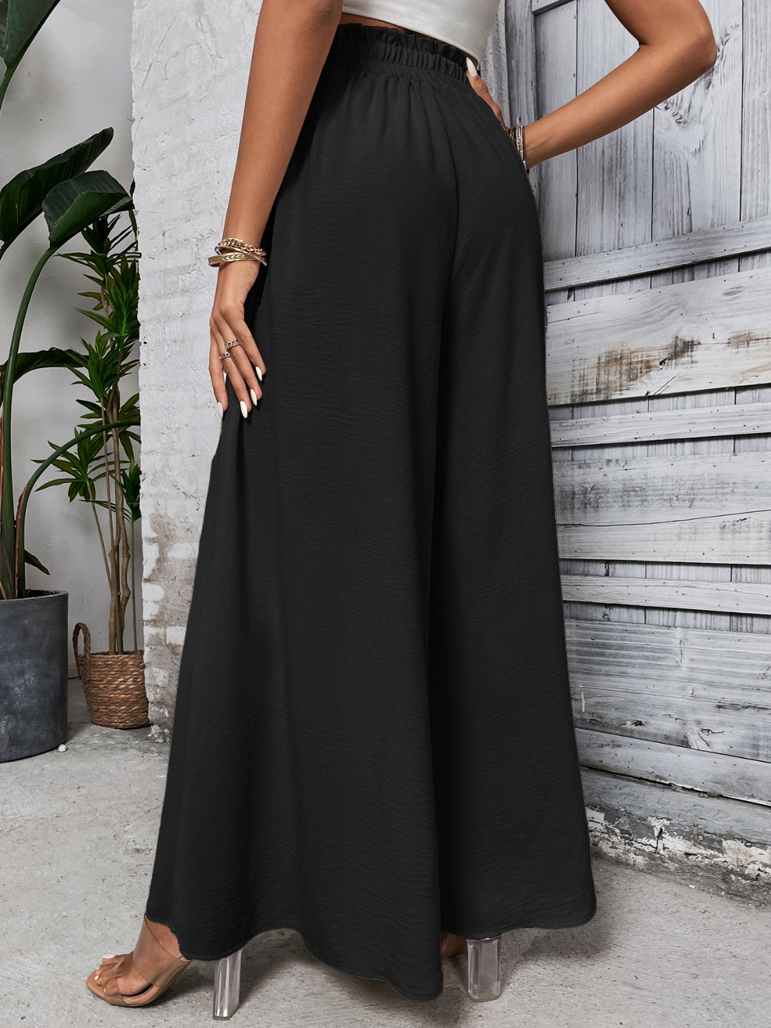Tied high waist wide leg pants