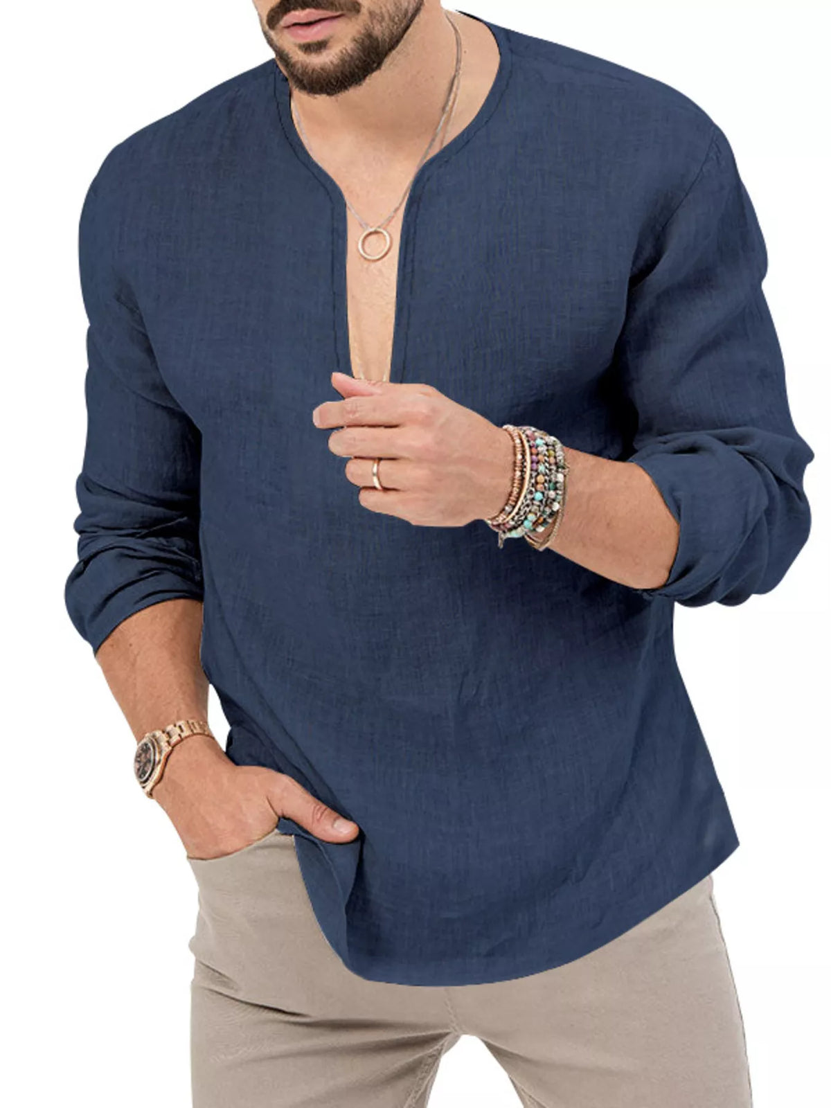 Slim long-sleeve shirt – navy