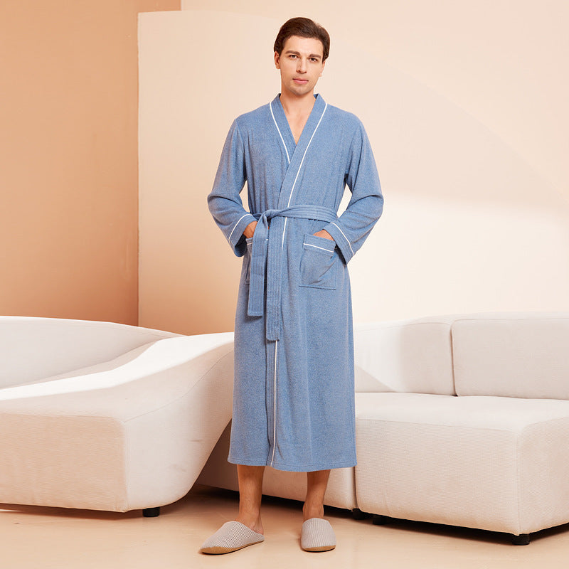 Bathrobe men's and women's towel fabric yukata long sleeved bath towel sleeping robe absorbent quick drying four season style