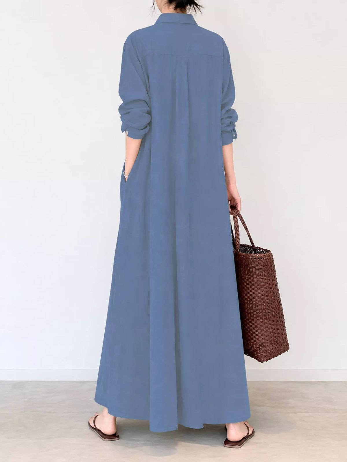 Button front long sleeve maxi shirt dress