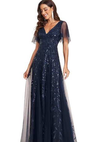 Flutter-sleeve sequin gown