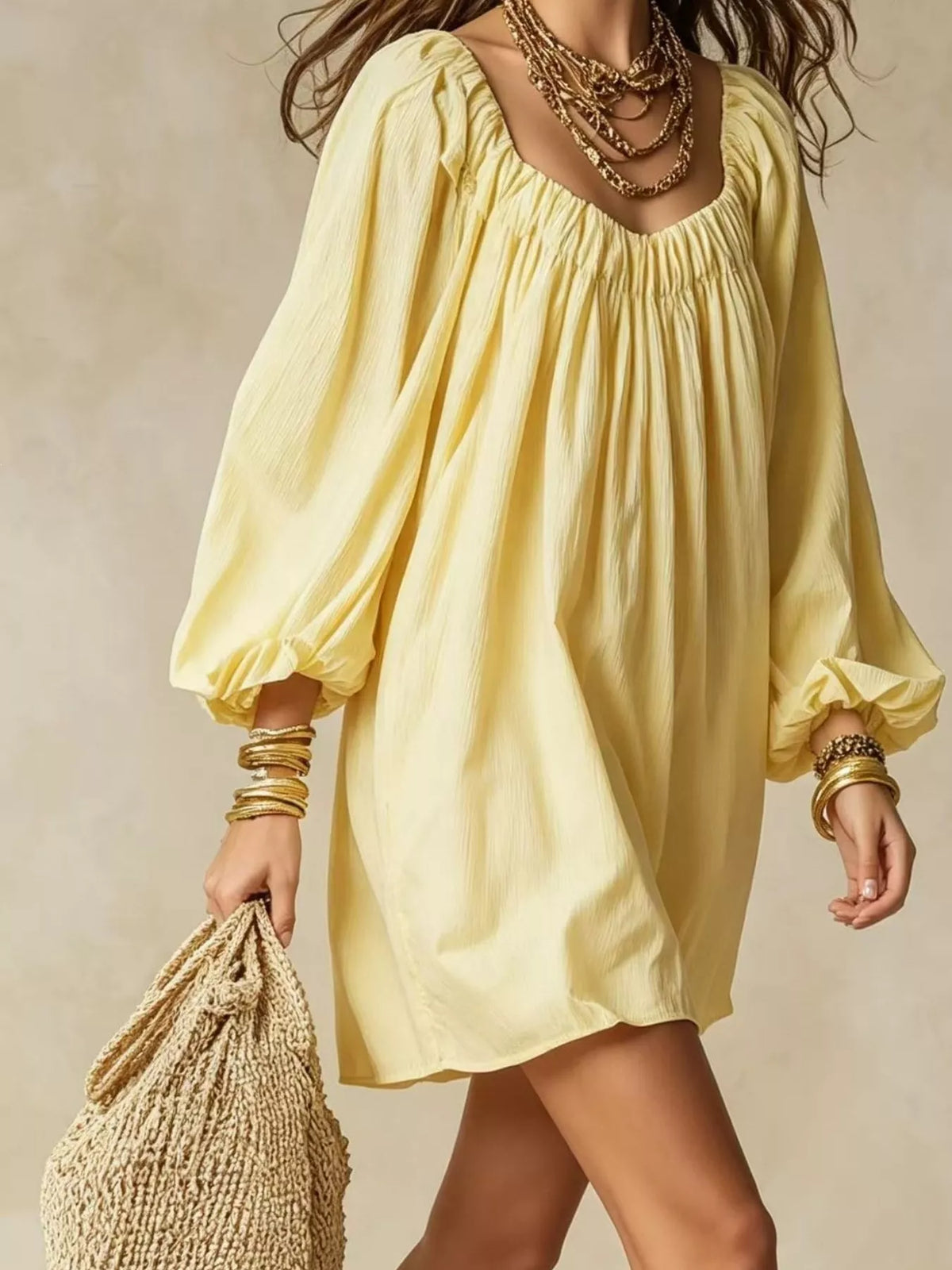 Balloon-sleeve mini dress