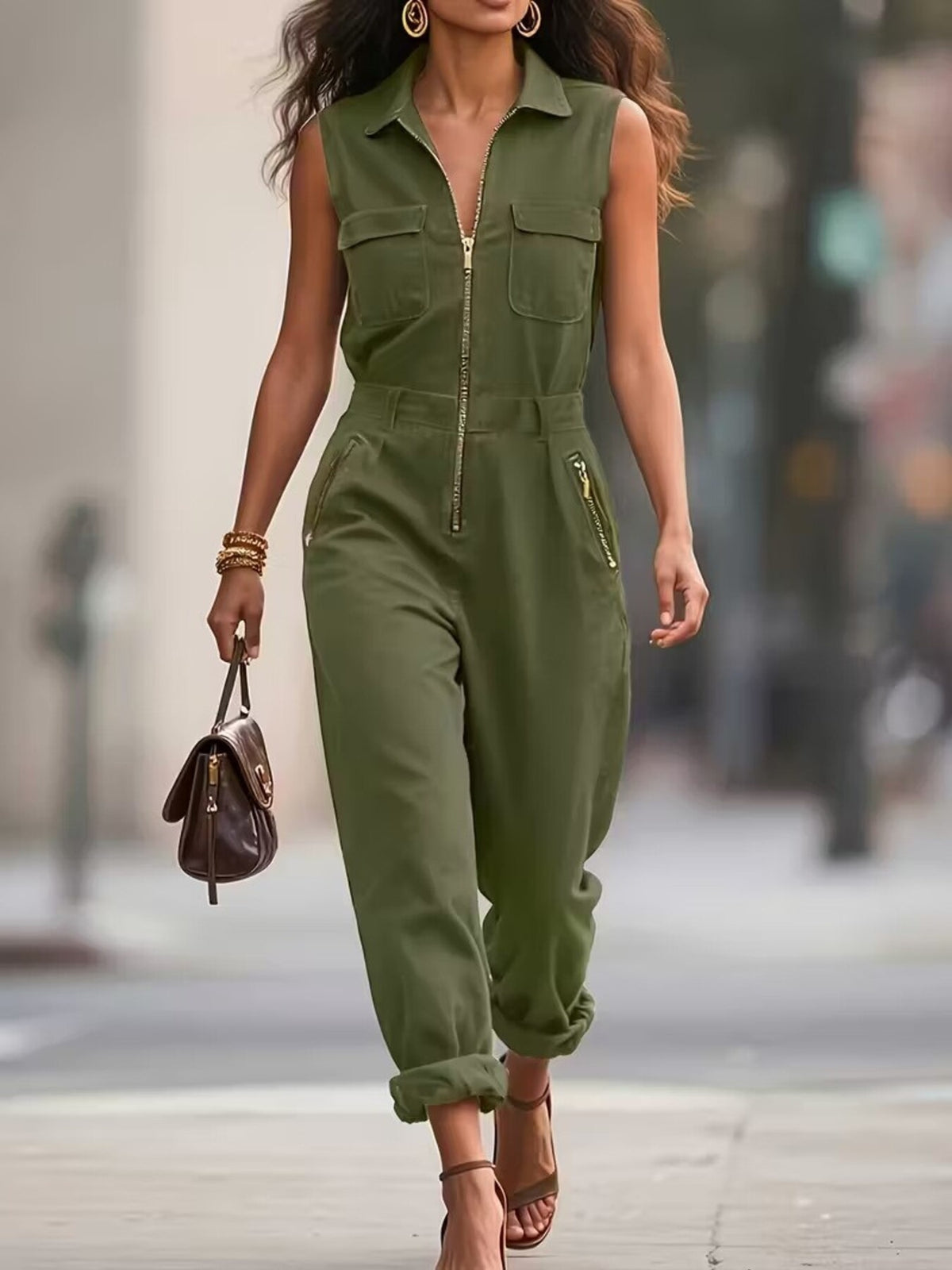 Sleeveless zip jumpsuit – green