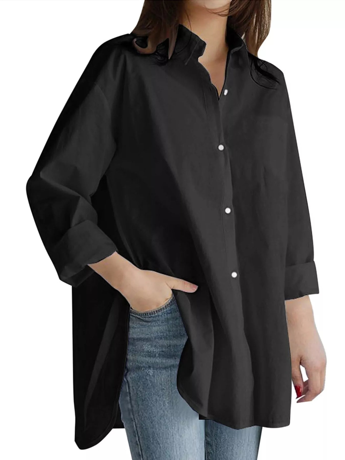 Oversized button-down shirt – black