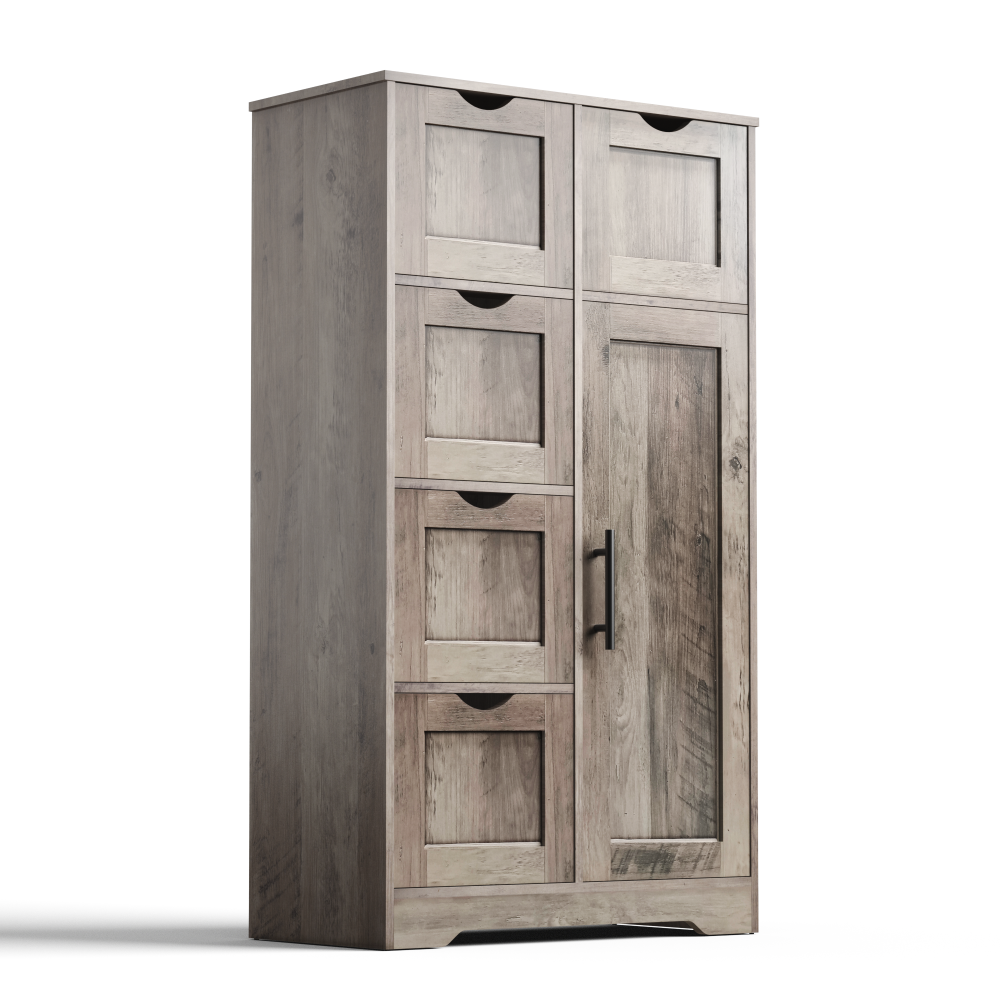 Bathroom Storage Cabinet with Storage 5 Drawers and 1 Door, Entryway Cabinet with Adjustable Shelf Grey