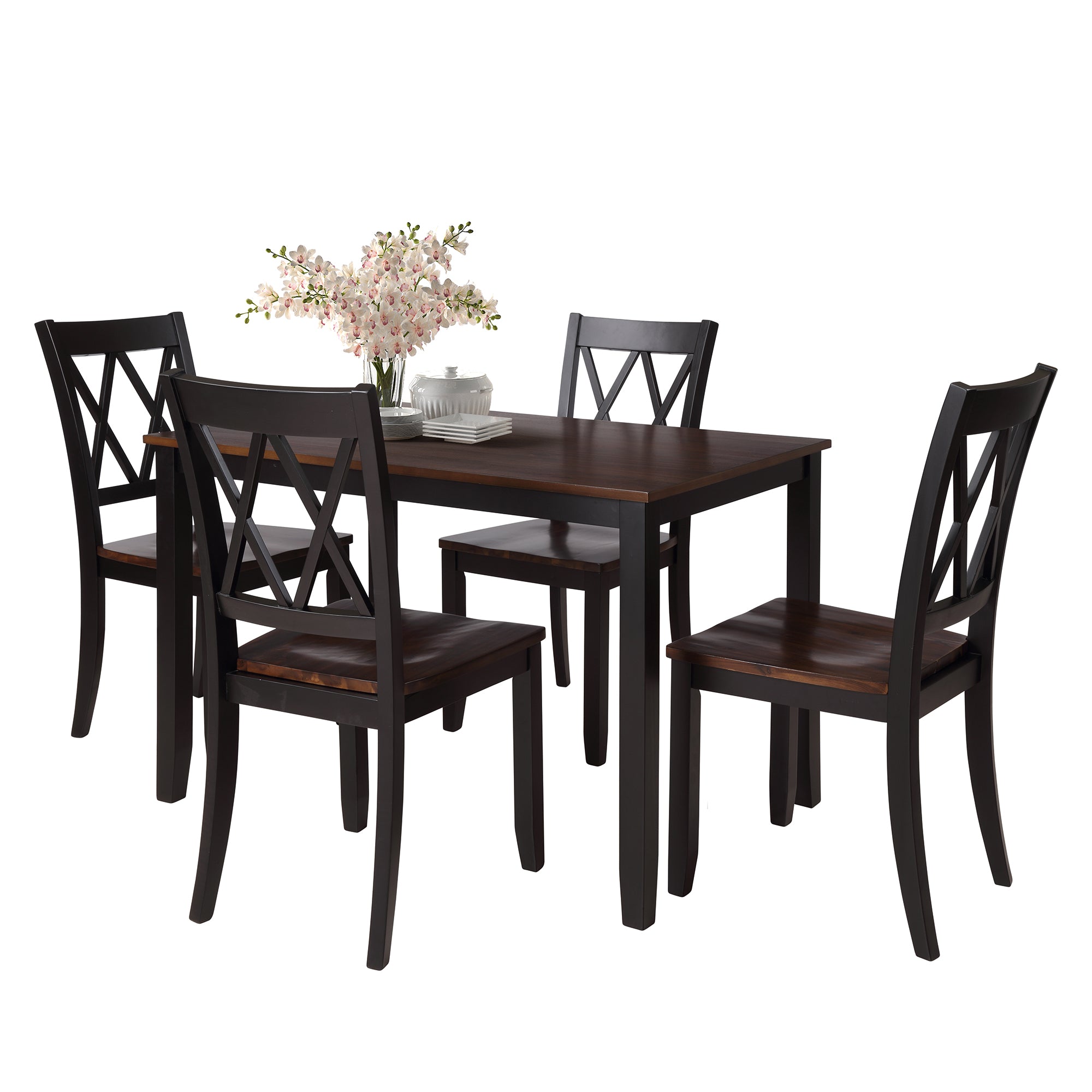 TOPMAX 5-Piece Dining Table Set Home Kitchen Table and Chairs Wood Dining Set  Black+Cherry