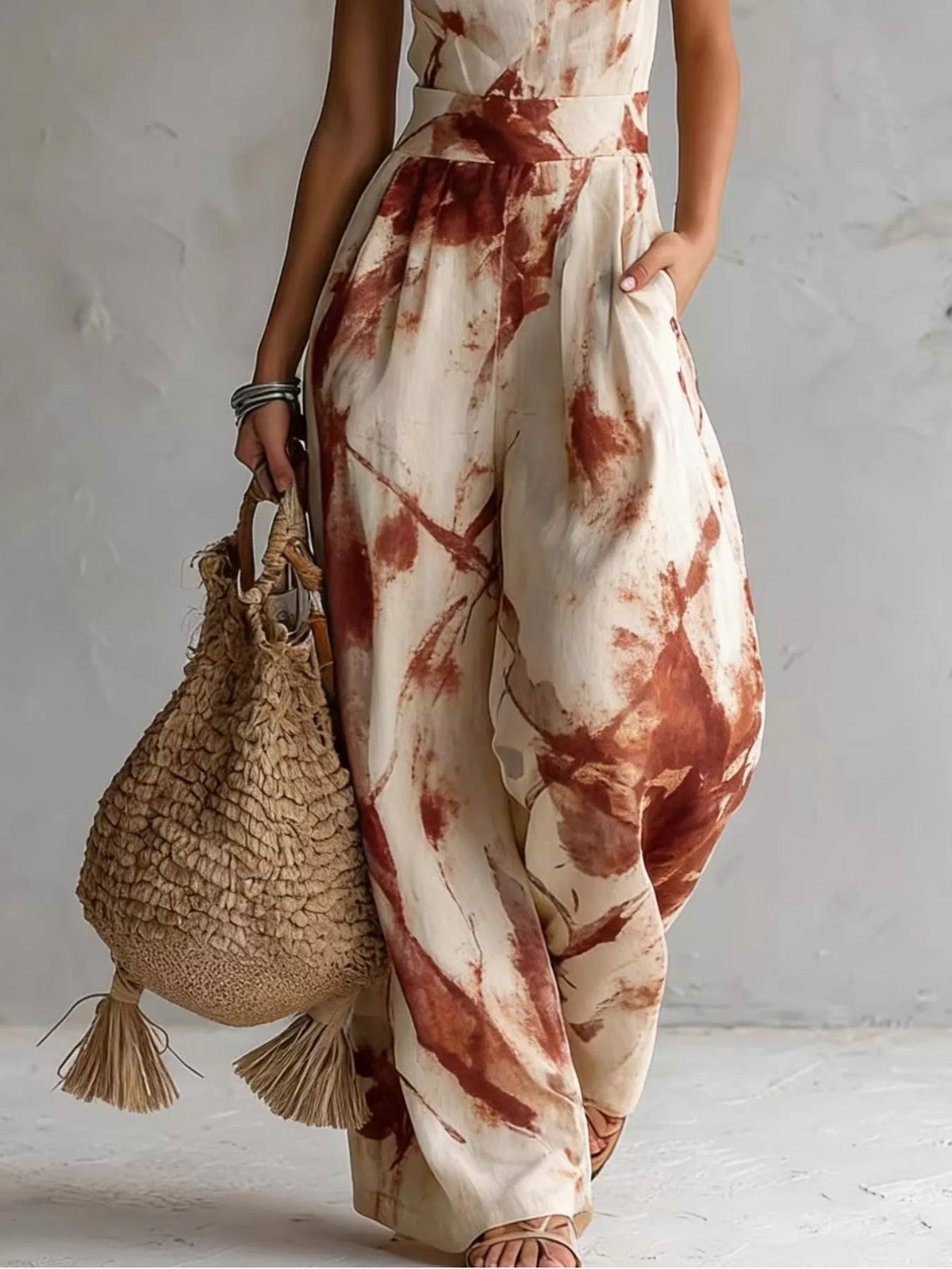 Ink-wash halter jumpsuit