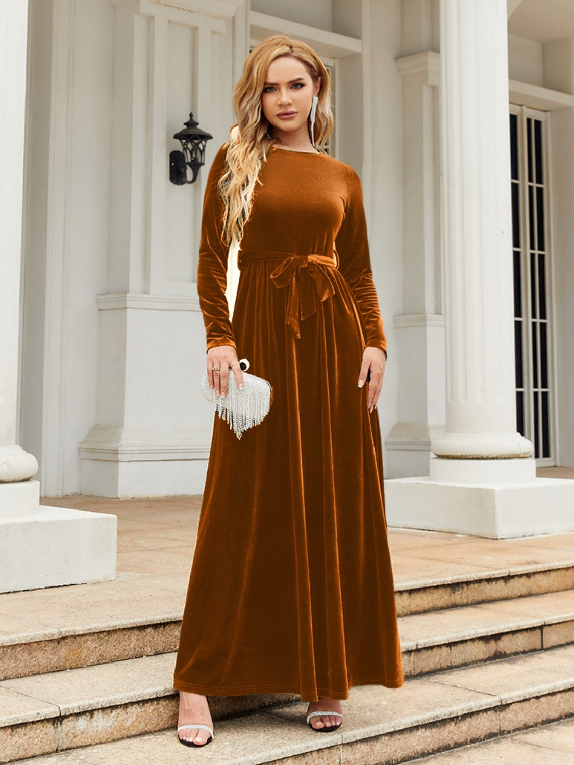 Tie front long sleeve maxi dress