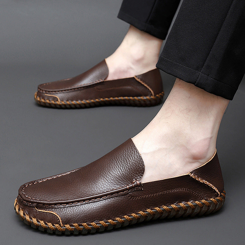 Moc toe driving loafers, Dark brown, on foot