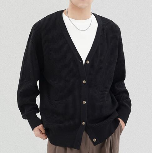 Textured knit cardigan, Black, front