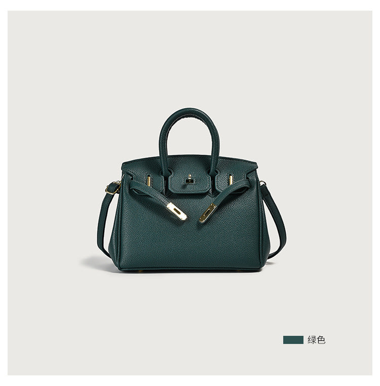 Vegan leather top-handle tote – green