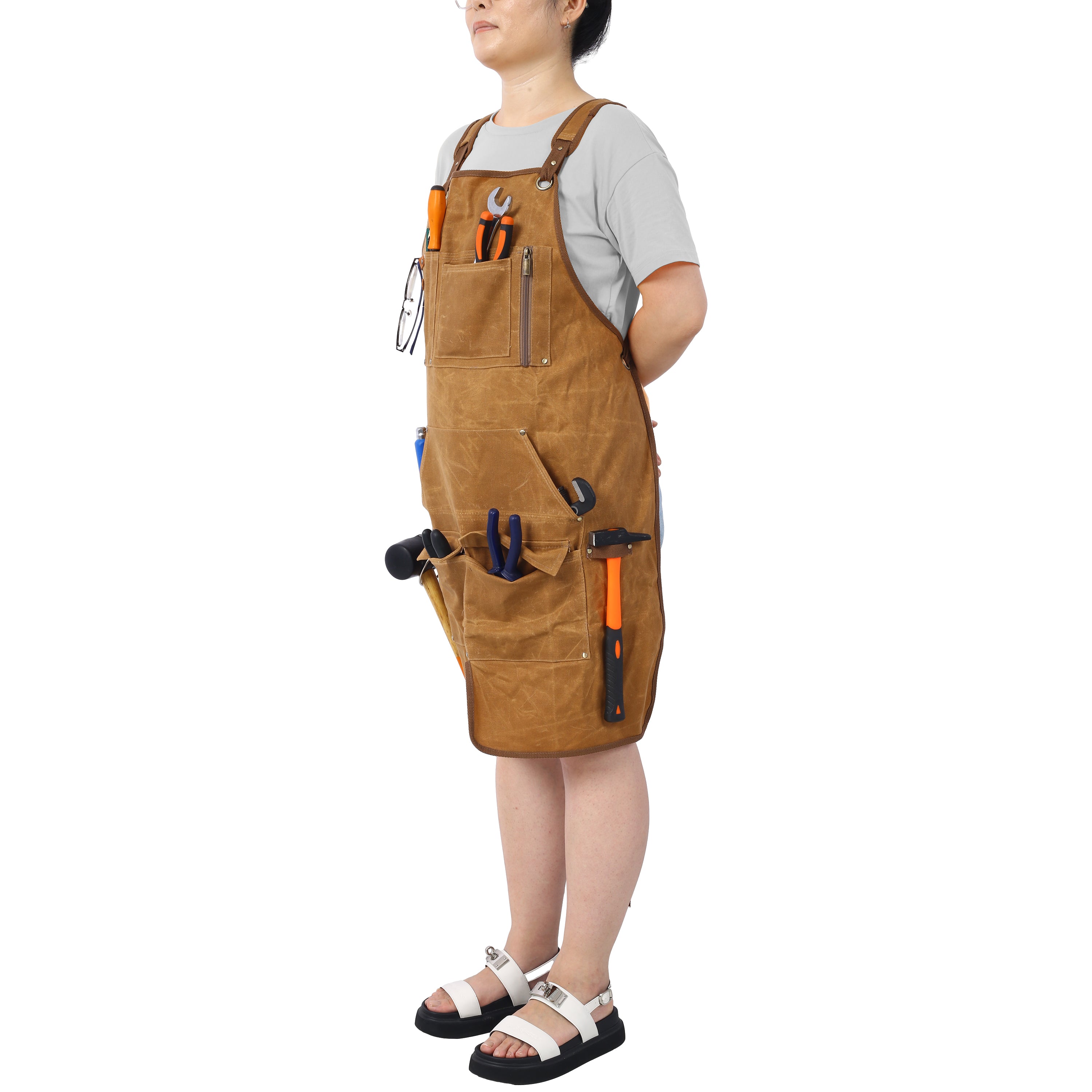 Long heavy-duty waxed canvas tool apron, carpenter apron, carpenter apron, carpenter waterproof 18 ounces