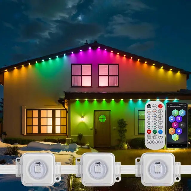 100FT 60 LED Permanent Outdoor Eaves LED Lights Waterproof RGB String Lights DIY Scene Christmas Birthday Holiday Party Lighting