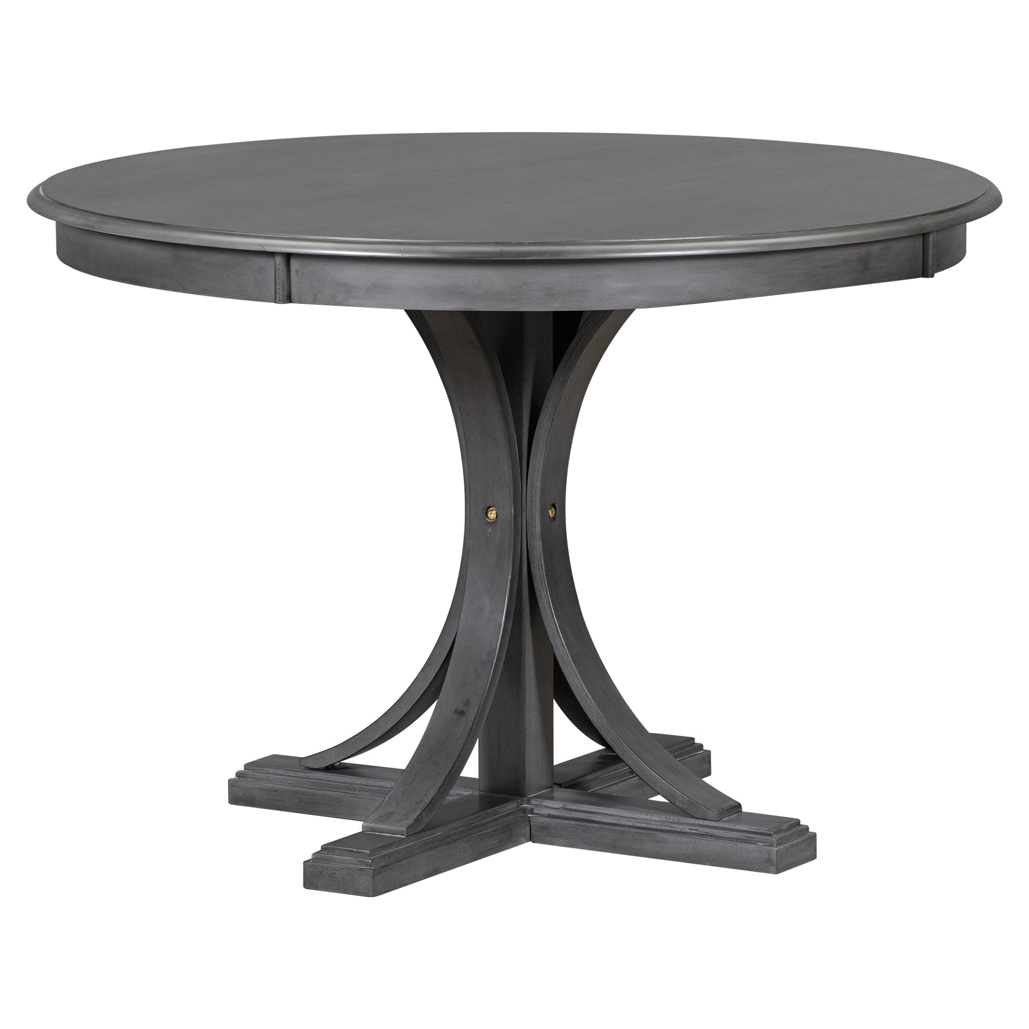 TREXM Five Piece Retro Round Dining Table Set with Curved Brackets and 4 Restaurant Cushioned Chairs (Dark Gray)