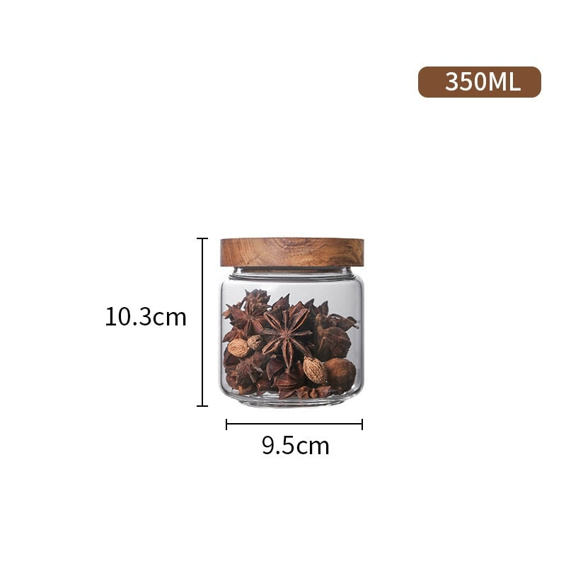 Kitchen Storage Wood Lid Glass Airtight Canister Bottles Jars Food Container Grains Tea Coffee Beans Grains Candy Jar Containers