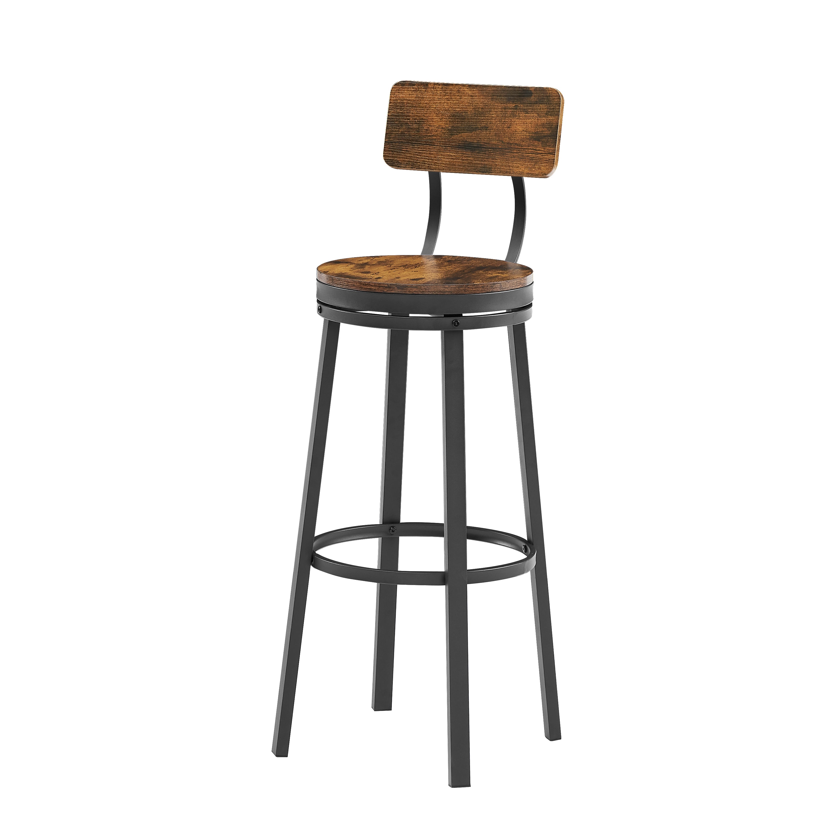 Rotating bar stool with backrest, industrial style, metal frame, 29.5 inches high rust brown, 13.4 '' long x 40.5 '' high.