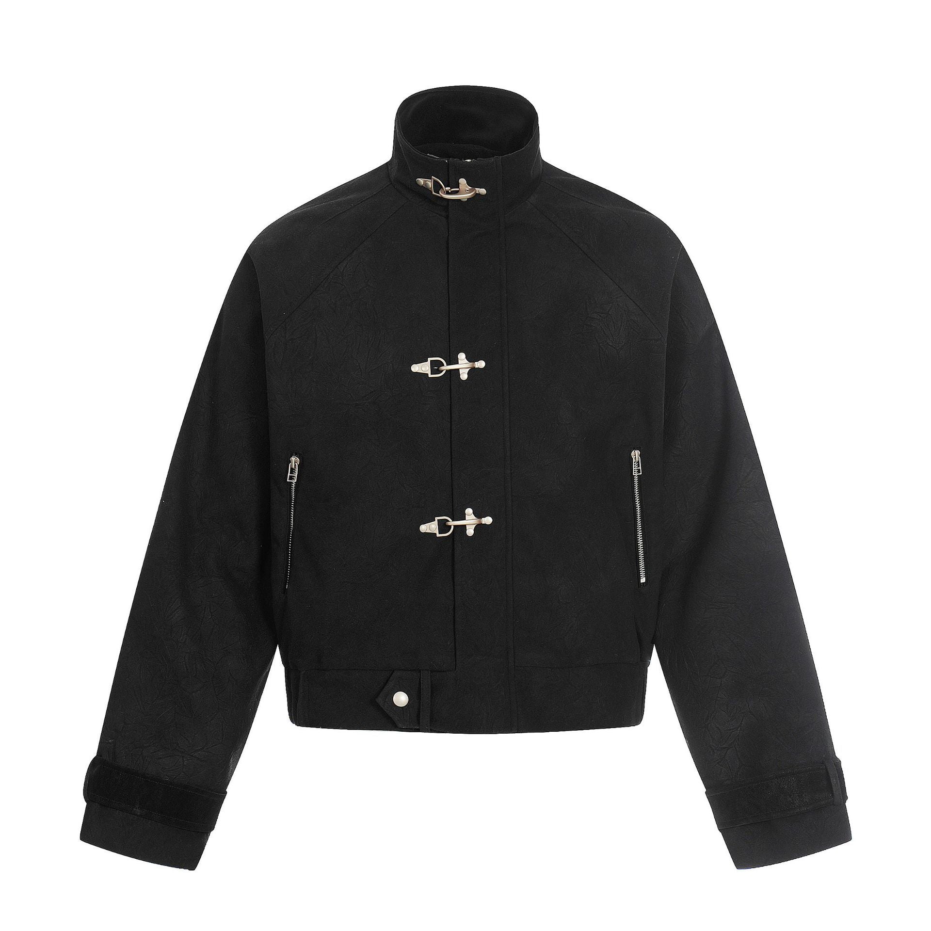 Casual Short Jacket with Snap Button Stand Collar and Unique Design