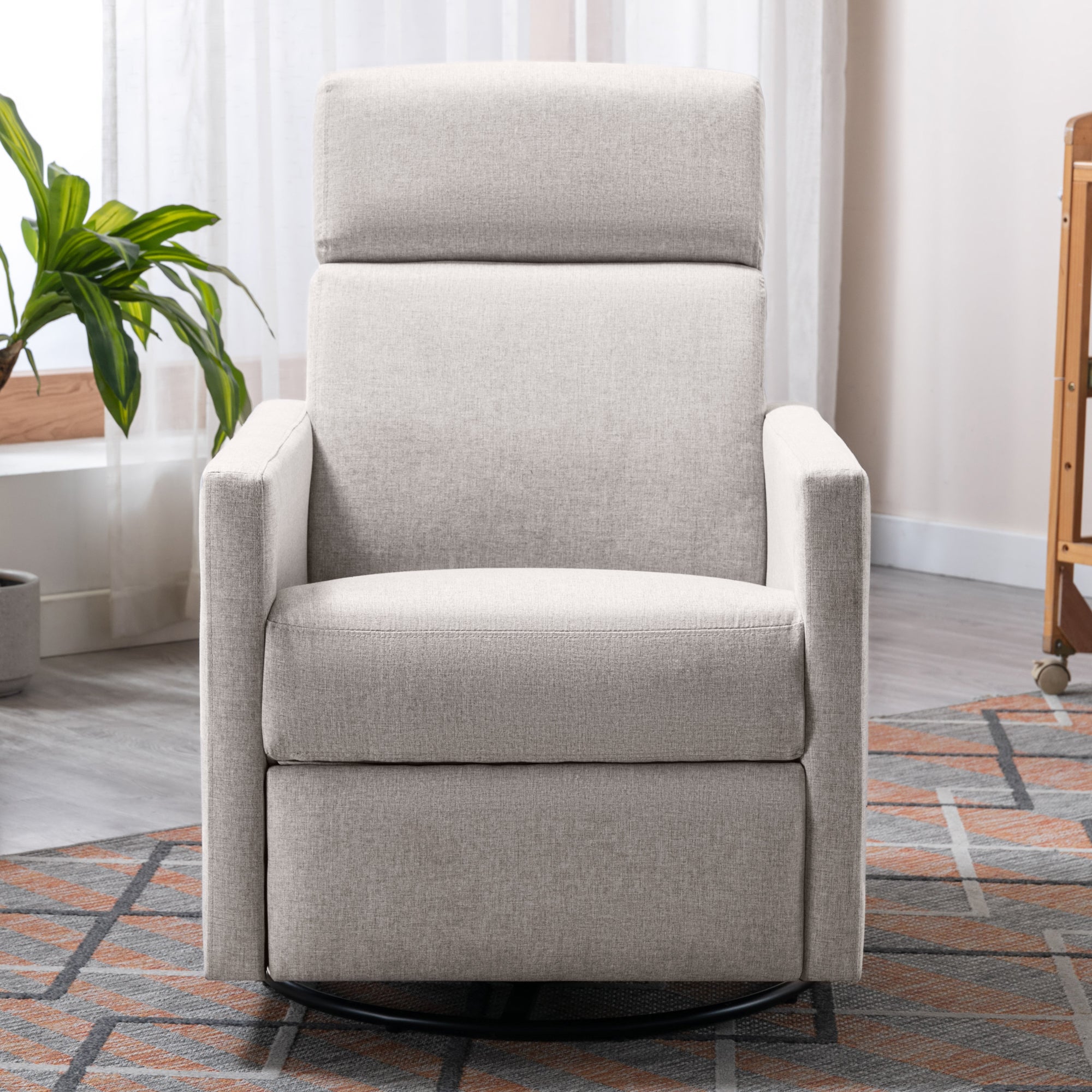 Modern Upholstered Rocker Nursery Chair Plush Seating Glider Swivel Recliner Chair Tan