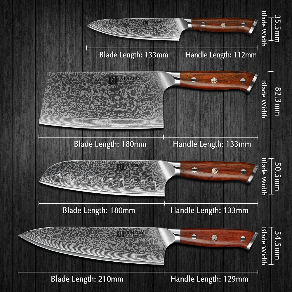 XINZUO 1/4PC Kitchen Knife Sets vg10 Core Damascus Steel Chef Santoku Utility Cleaver Knives Stainless Steel Slicing Meat Cutlery