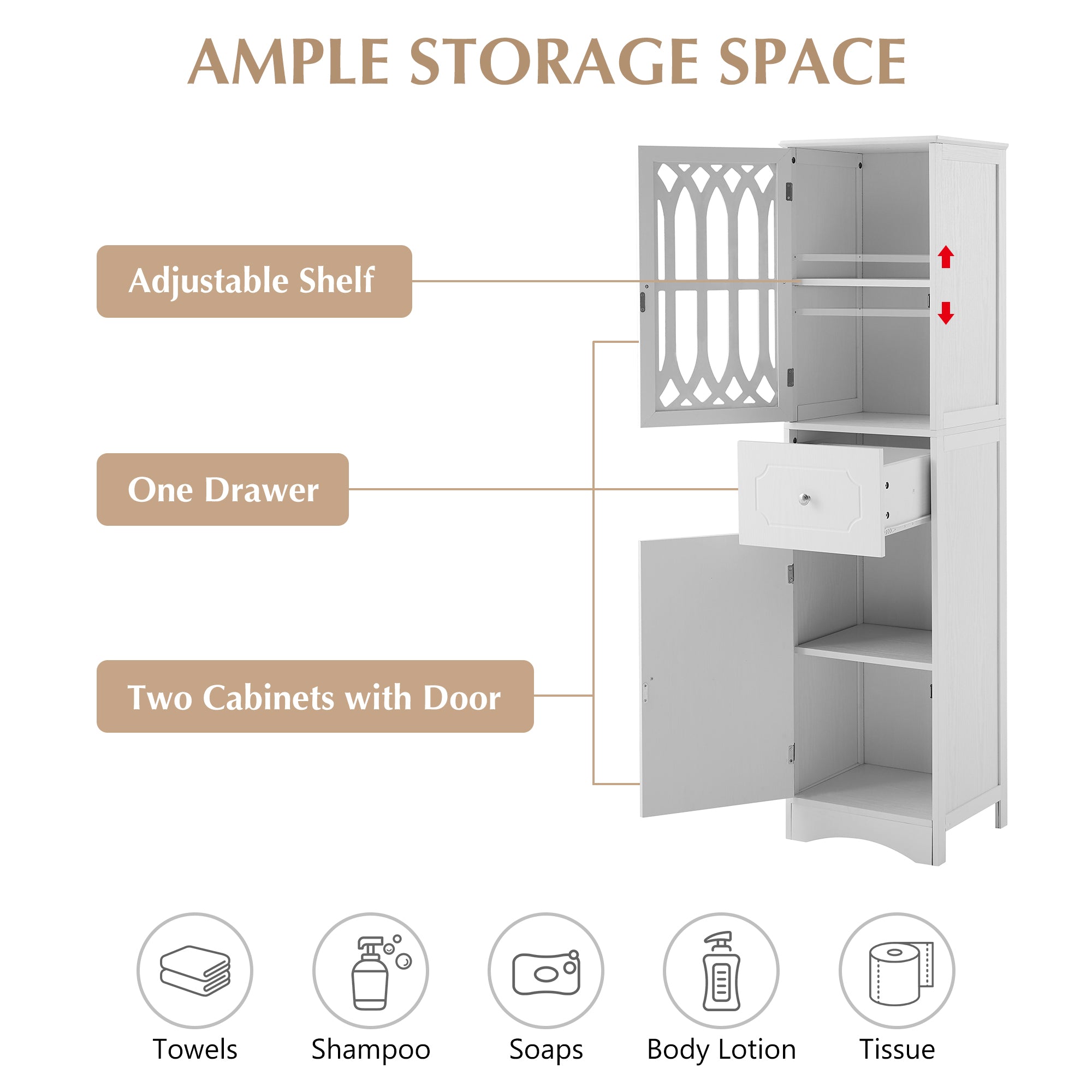 Tall Bathroom Cabinet, Freestanding Storage Cabinet with Drawer and Doors, MDF Board, Acrylic Door, Adjustable Shelf, White