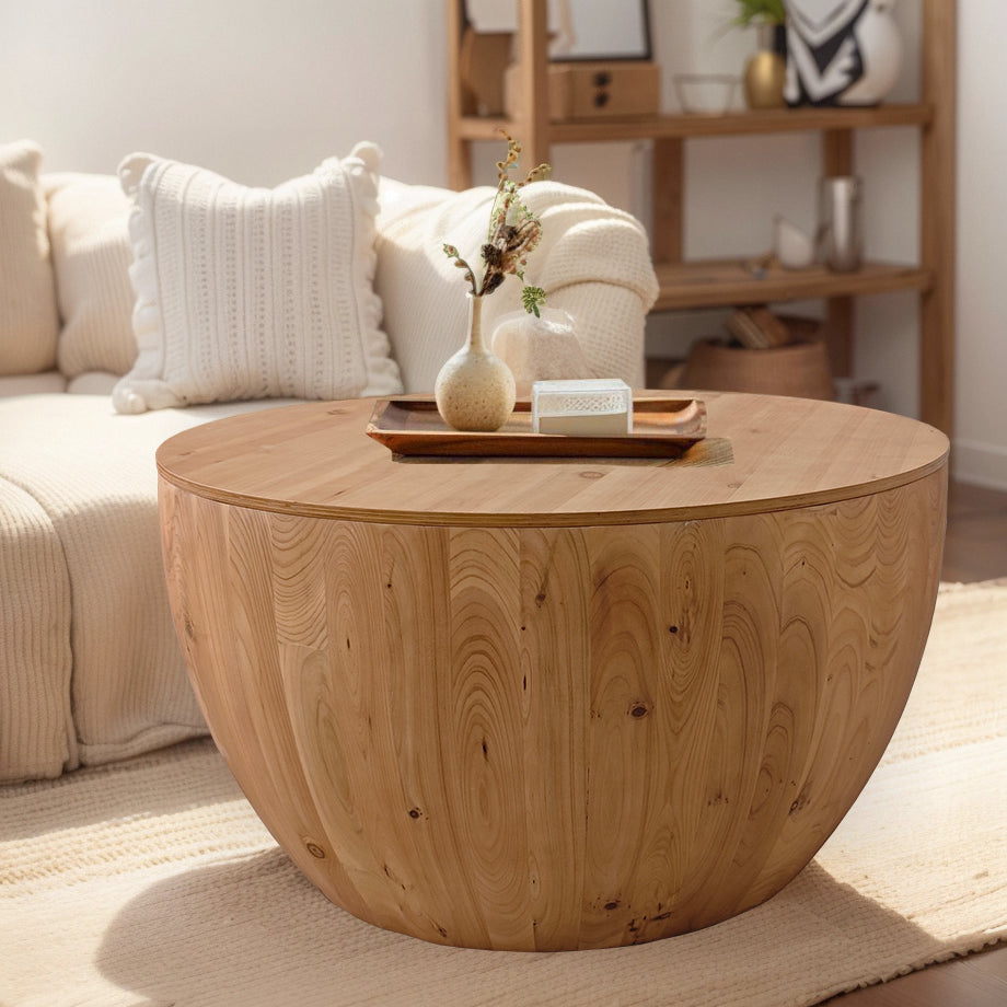 31.50"Vintage Style Bucket Shaped Coffee Table for Office, Dining Room and Living Room