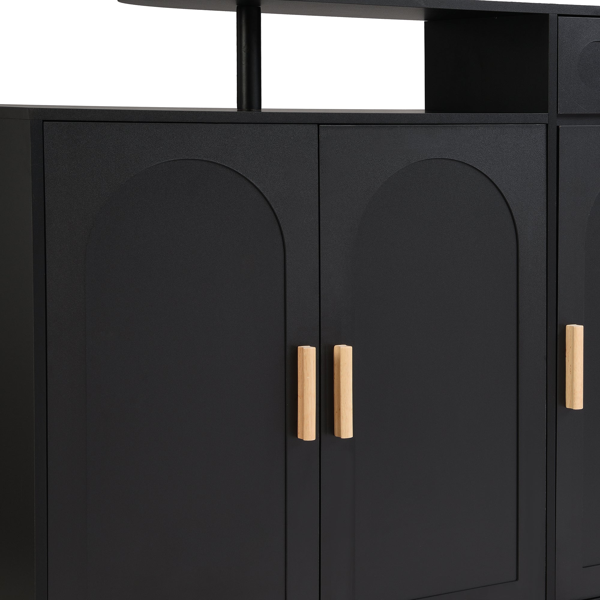 ON-TRANS Elegant Shoe Cabinet with Arched Doors and Drawers, Storage Side Panels, Adjustable Shelves and Solid Wood Legs, Black