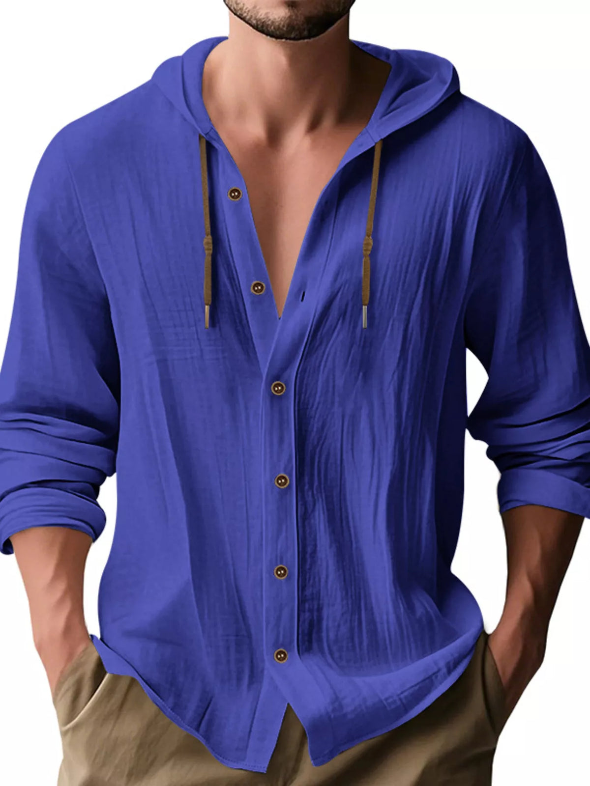 Hooded button shirt – royal blue