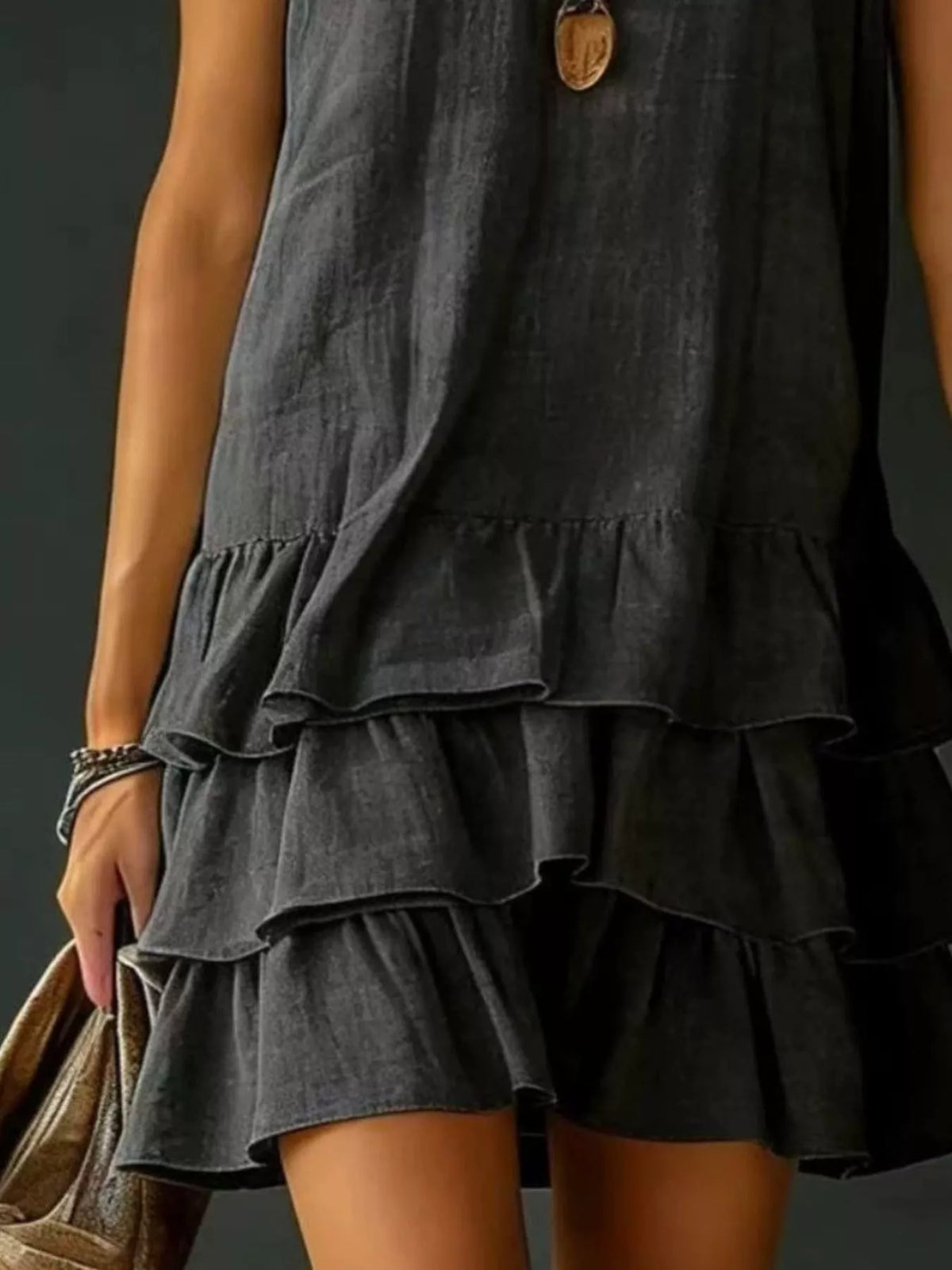Ruffle-hem sleeveless dress